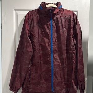 Maroon Windbreaker Jacket with Blue Accents
